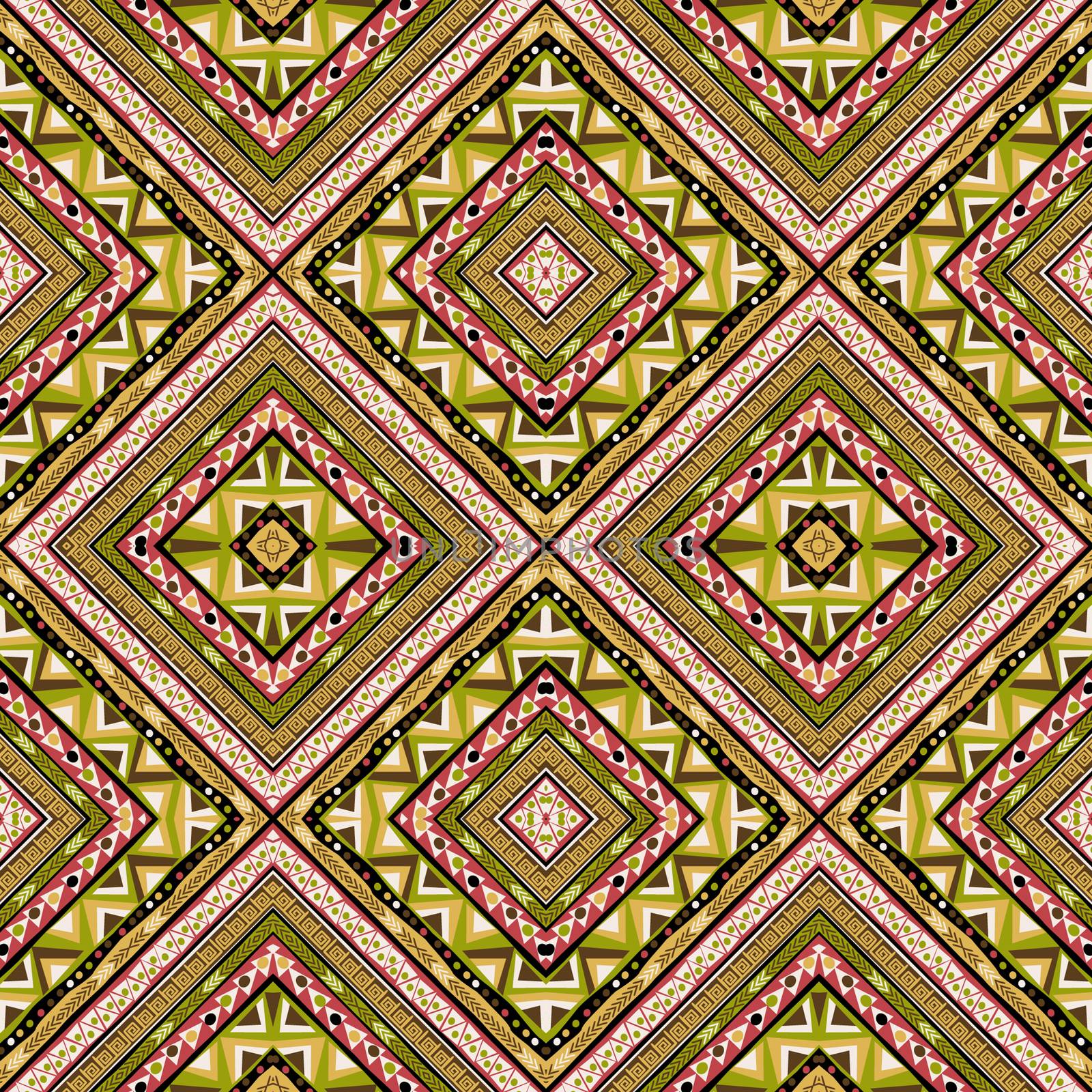 Tribal motifs seamless colorful rhombus pattern by hibrida13