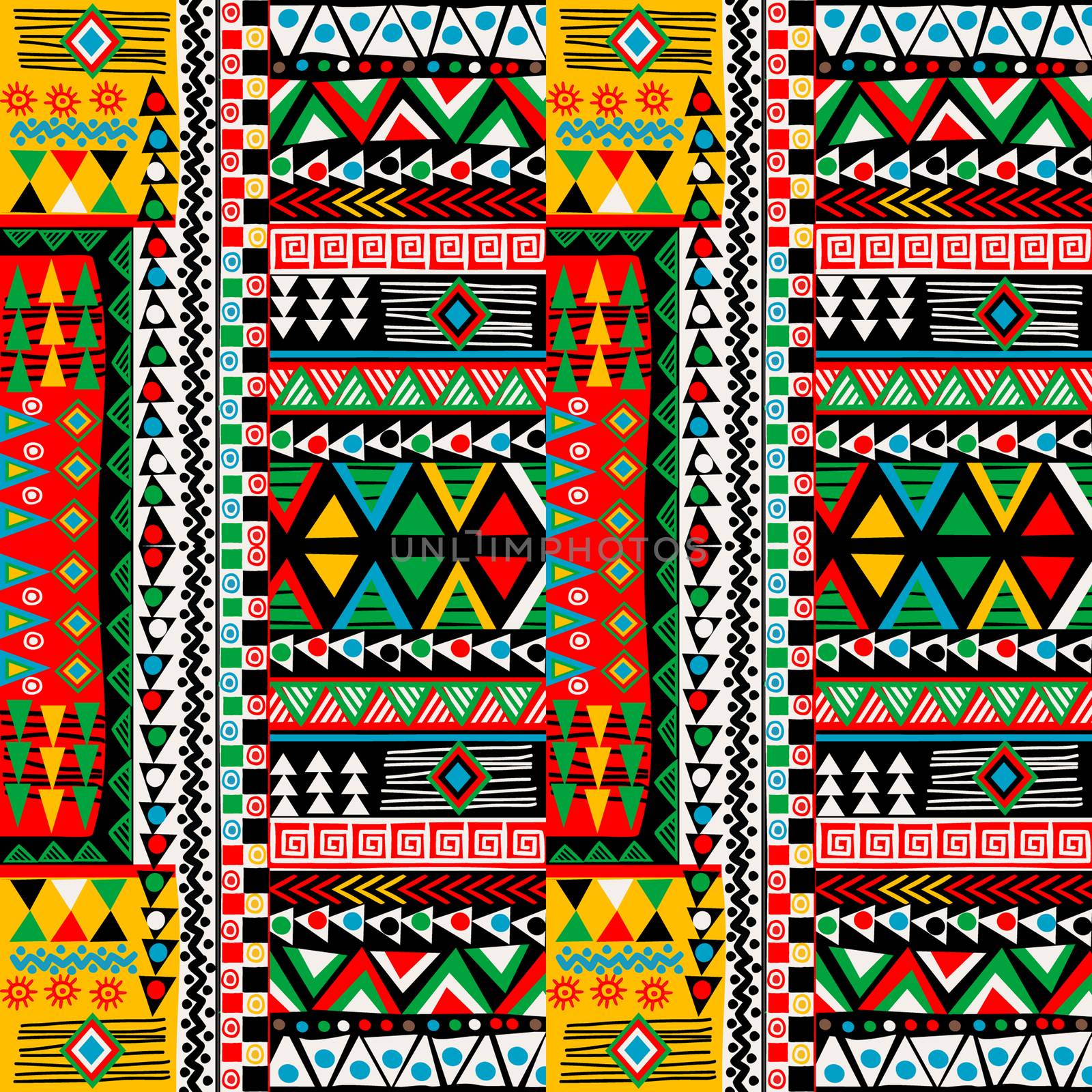 Colored patchwork design with african ethnic motifs