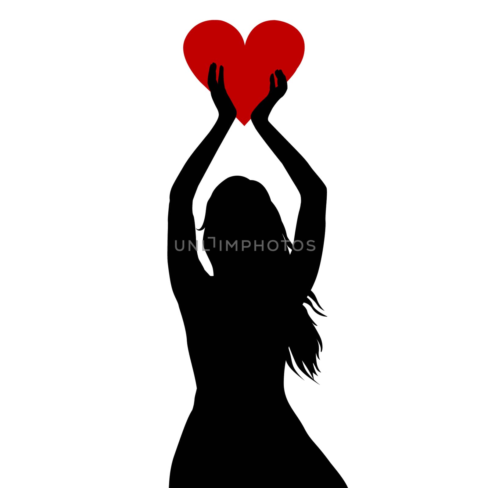 Woman silhouette holding a big red heart in her hands by hibrida13