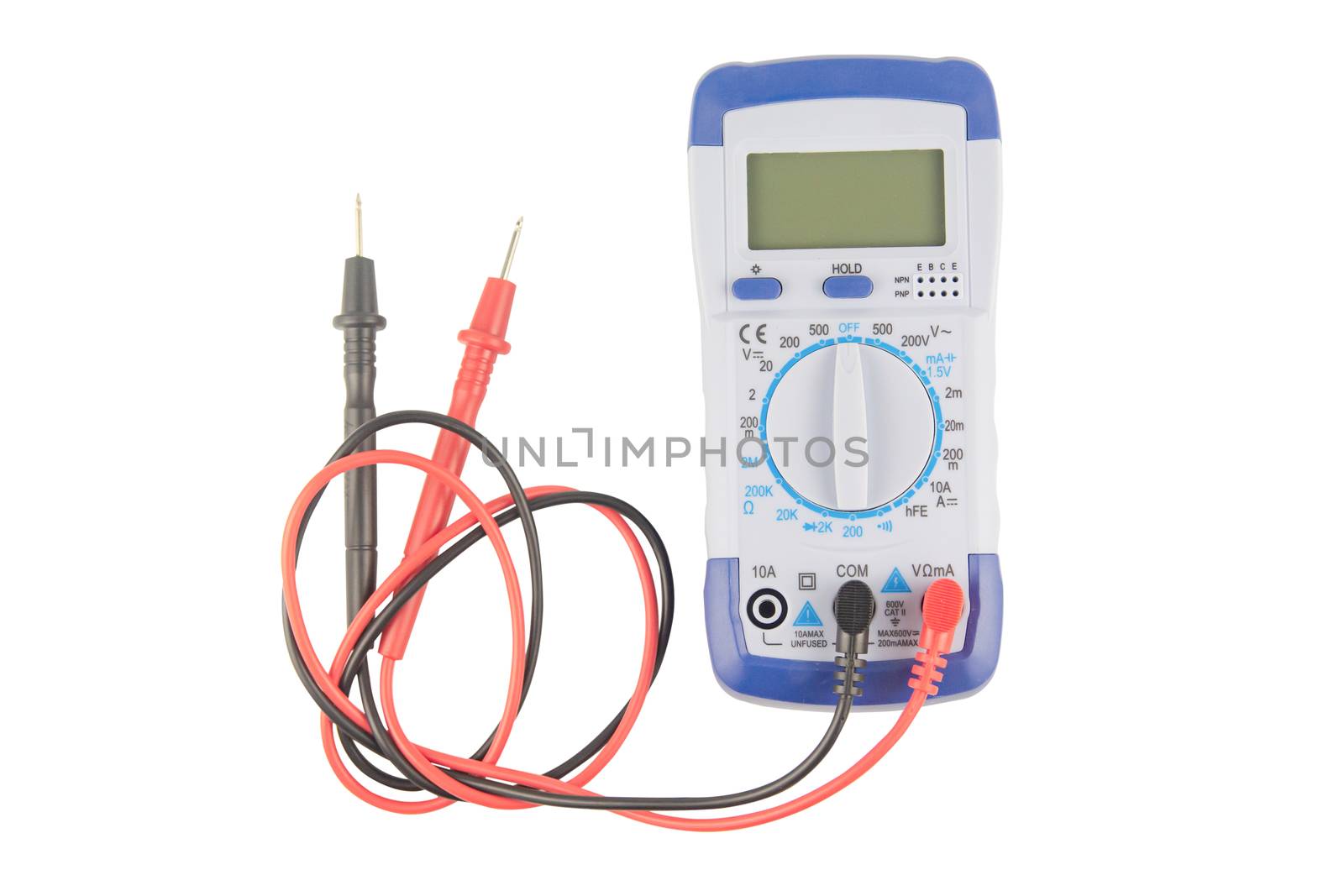 Digital multimeter isolated on white background with clipping path