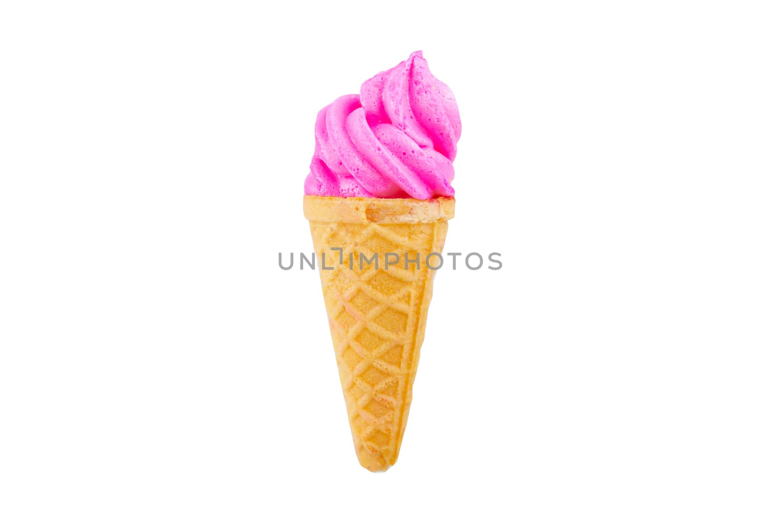 Pink soft serve ice cream isolated on white background with clipping path