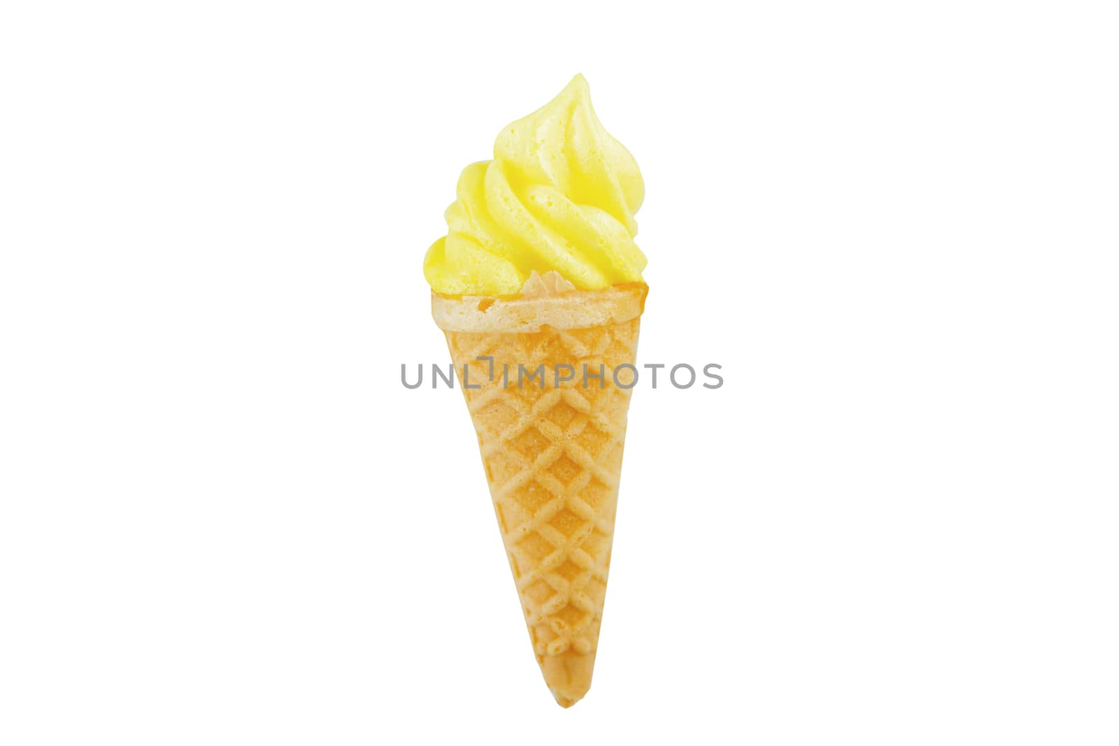 Yellow soft serve ice cream isolated on white background with clipping path