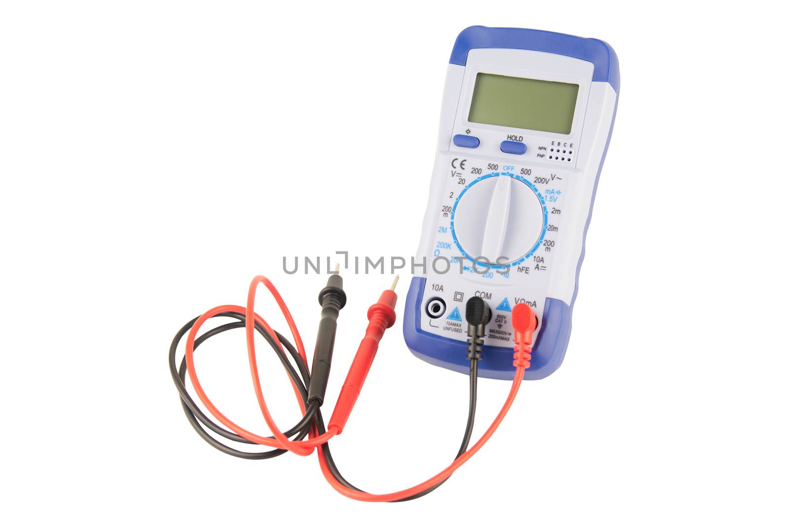 Digital multimeter isolated on white background with clipping path