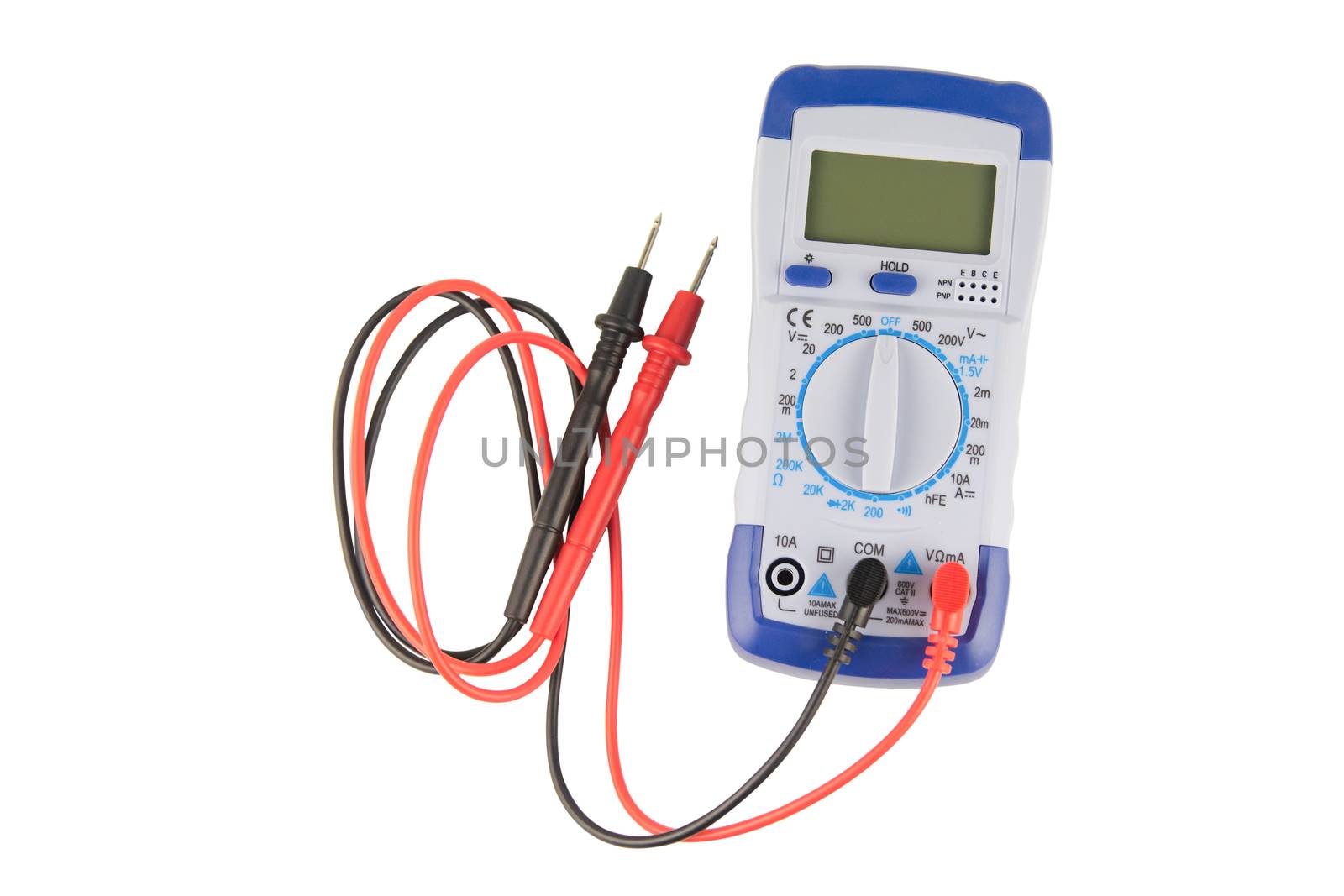 Digital multimeter isolated on white background with clipping path