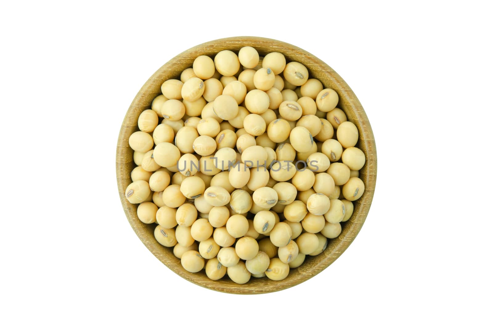 Soy beans in bowl wood top view isolated on white background with clipping path
