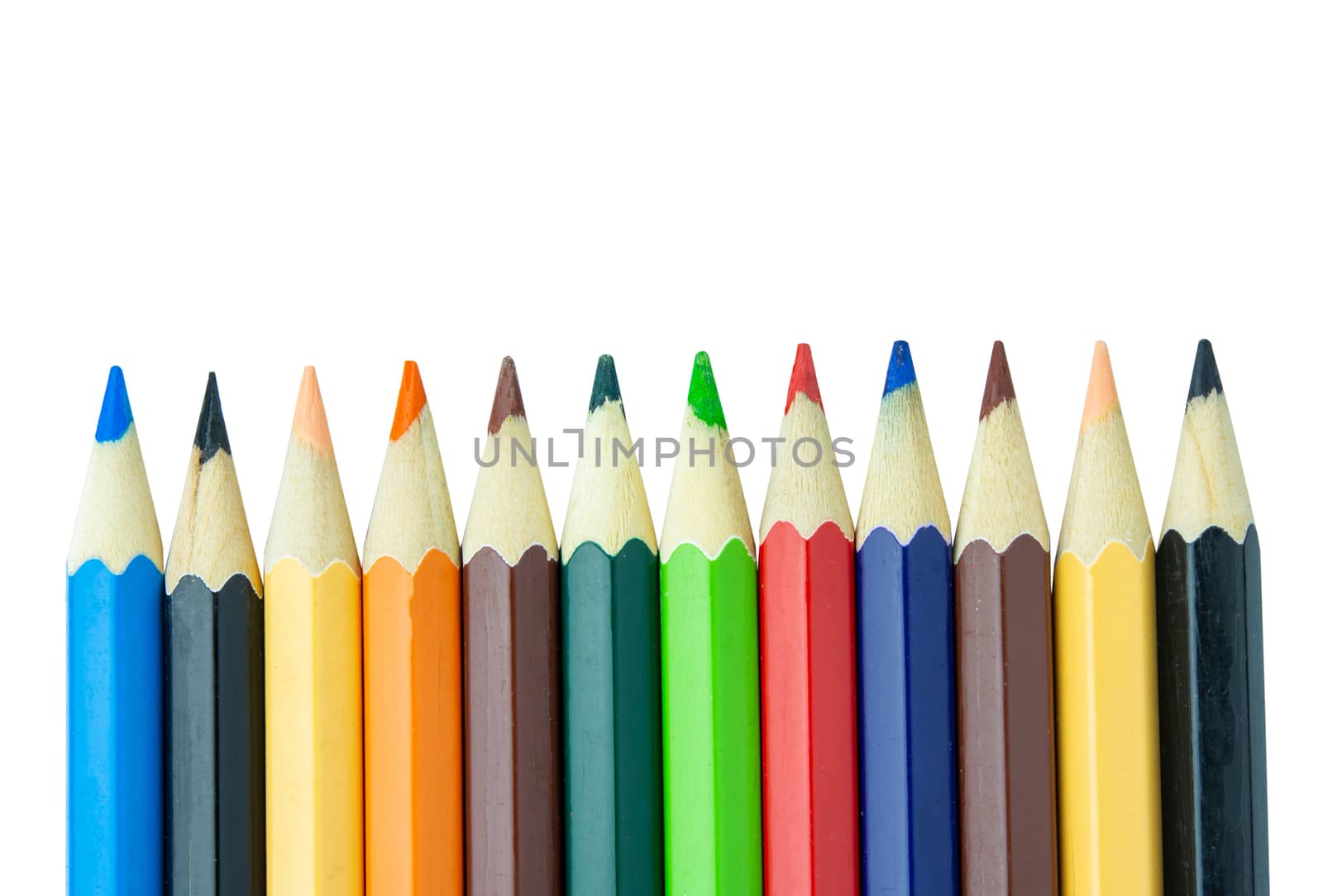 Colored pencils isolated on white background with clipping path