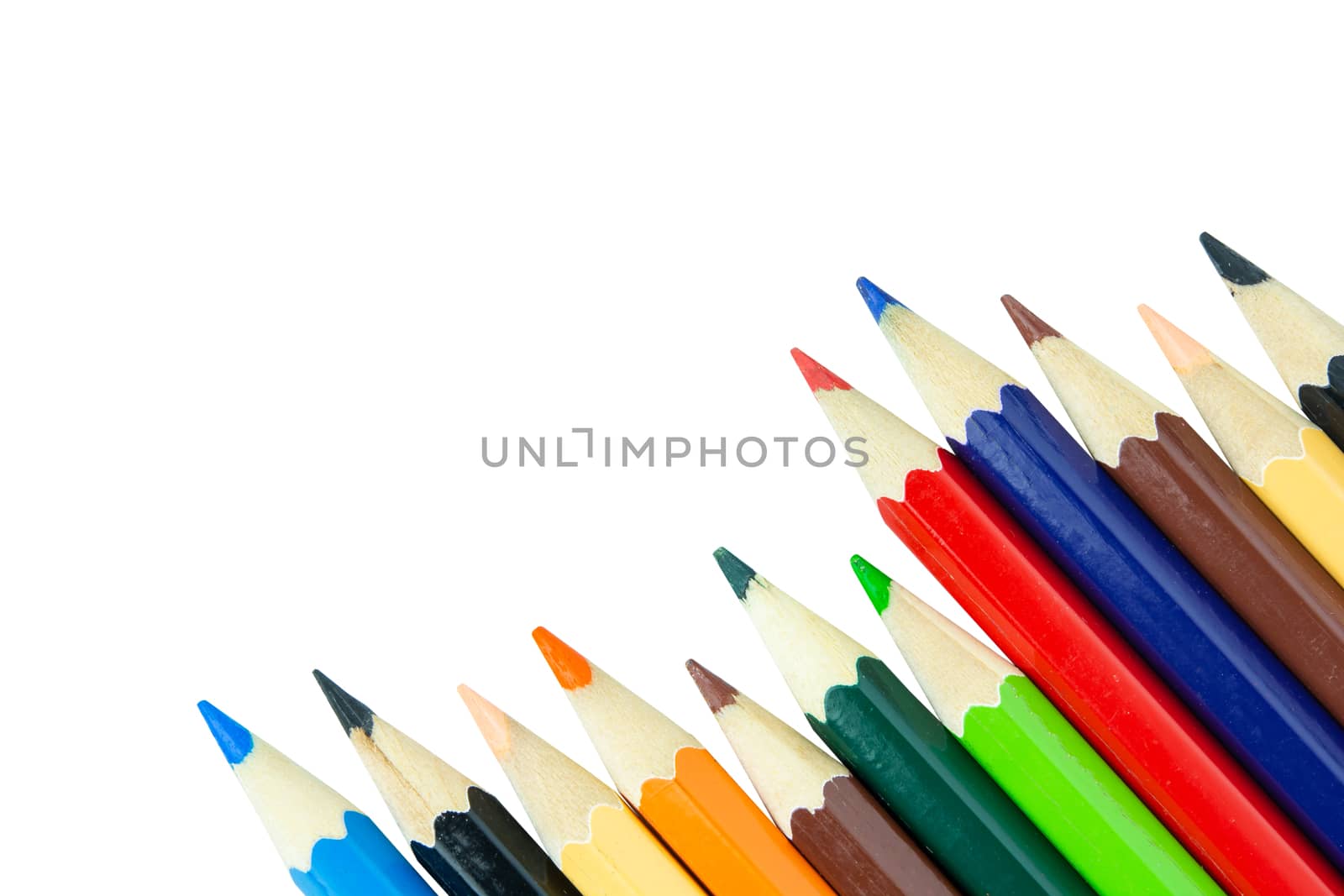 Colored pencils isolated on white background with clipping path