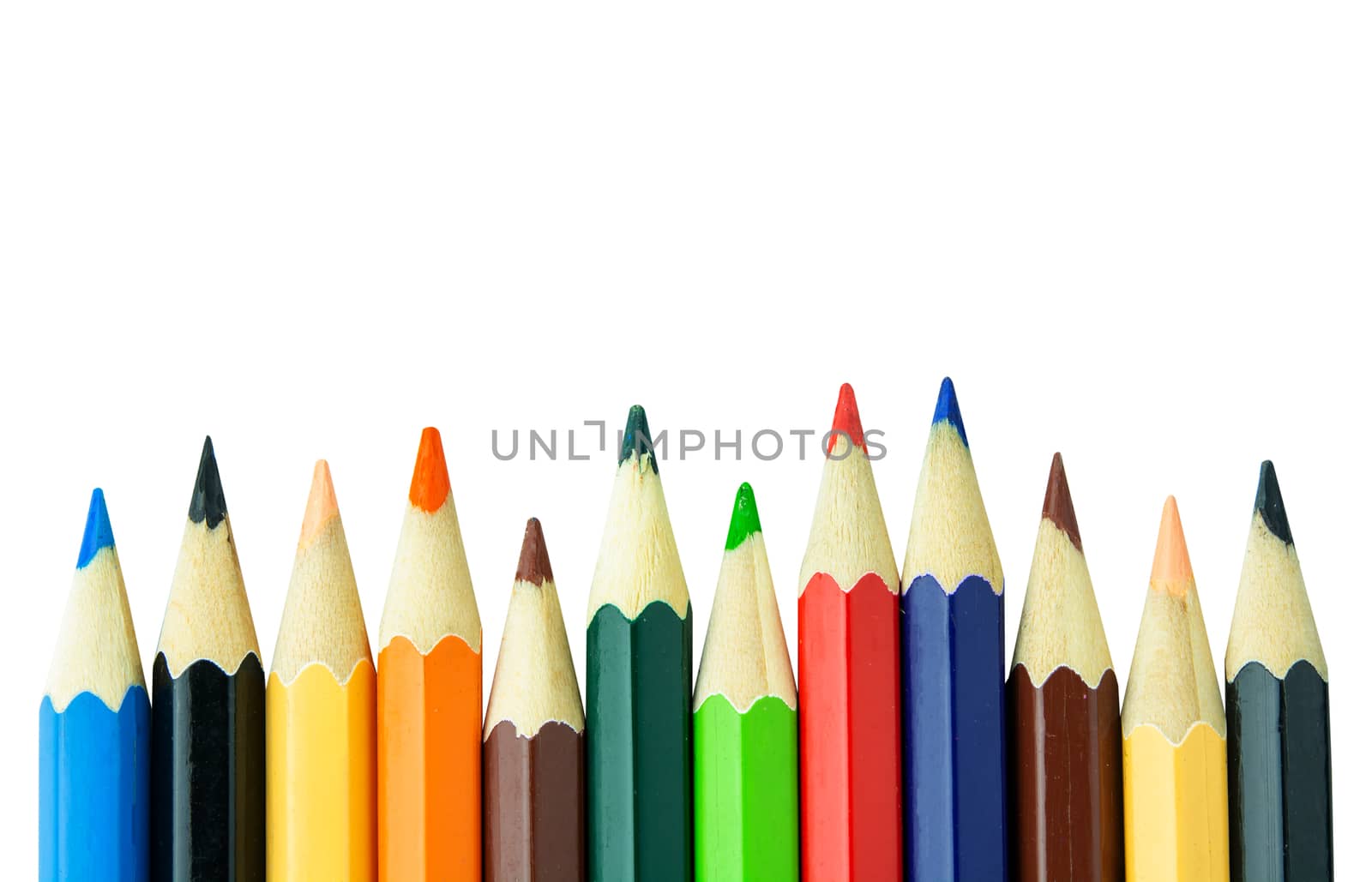 Colored pencils isolated on white background with clipping path