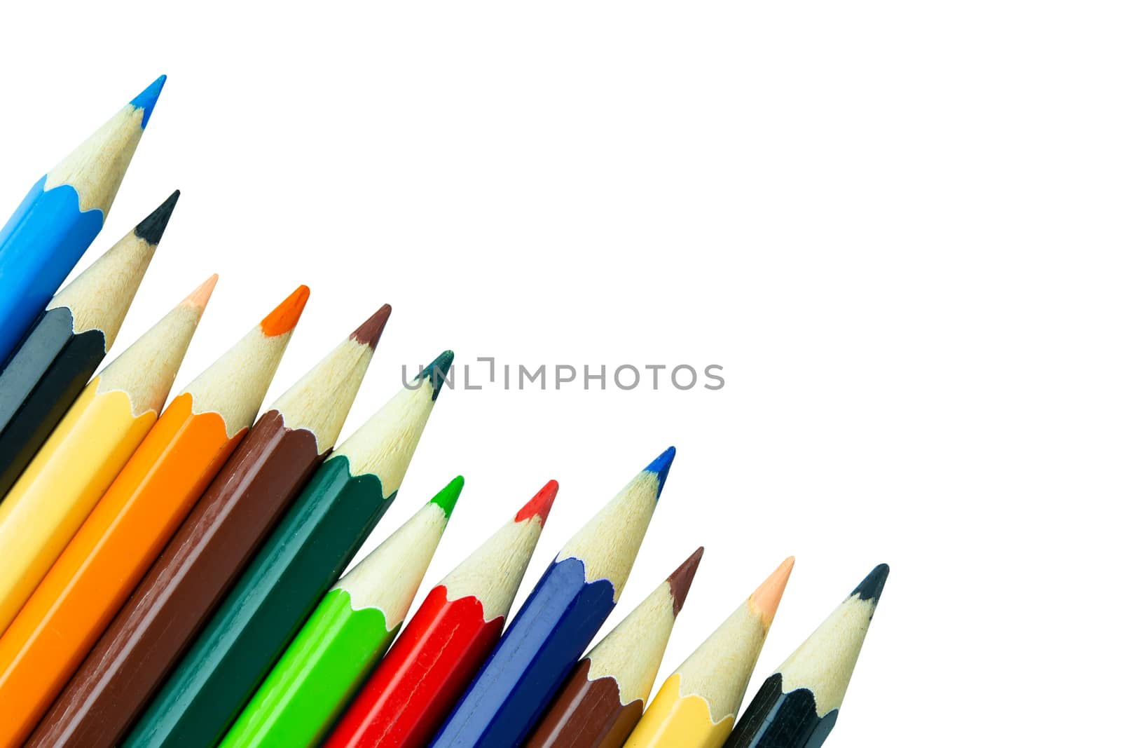 Colored pencils isolated on white background with clipping path