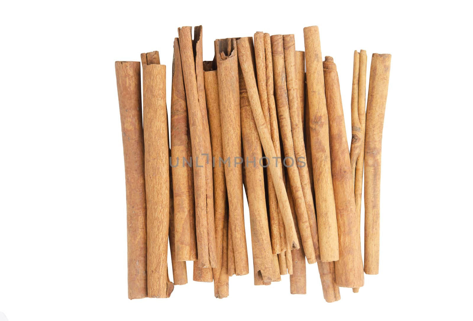 Cinnamon sticks top view isolated on white background with clipping path
