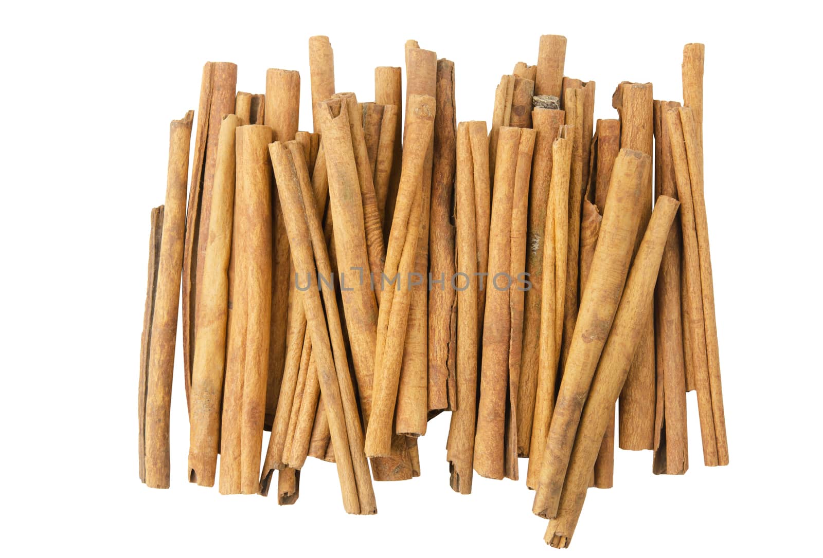 Cinnamon sticks top view isolated on white background with clipping path
