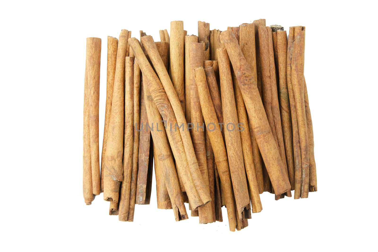 Cinnamon sticks top view isolated on white background with clipping path
