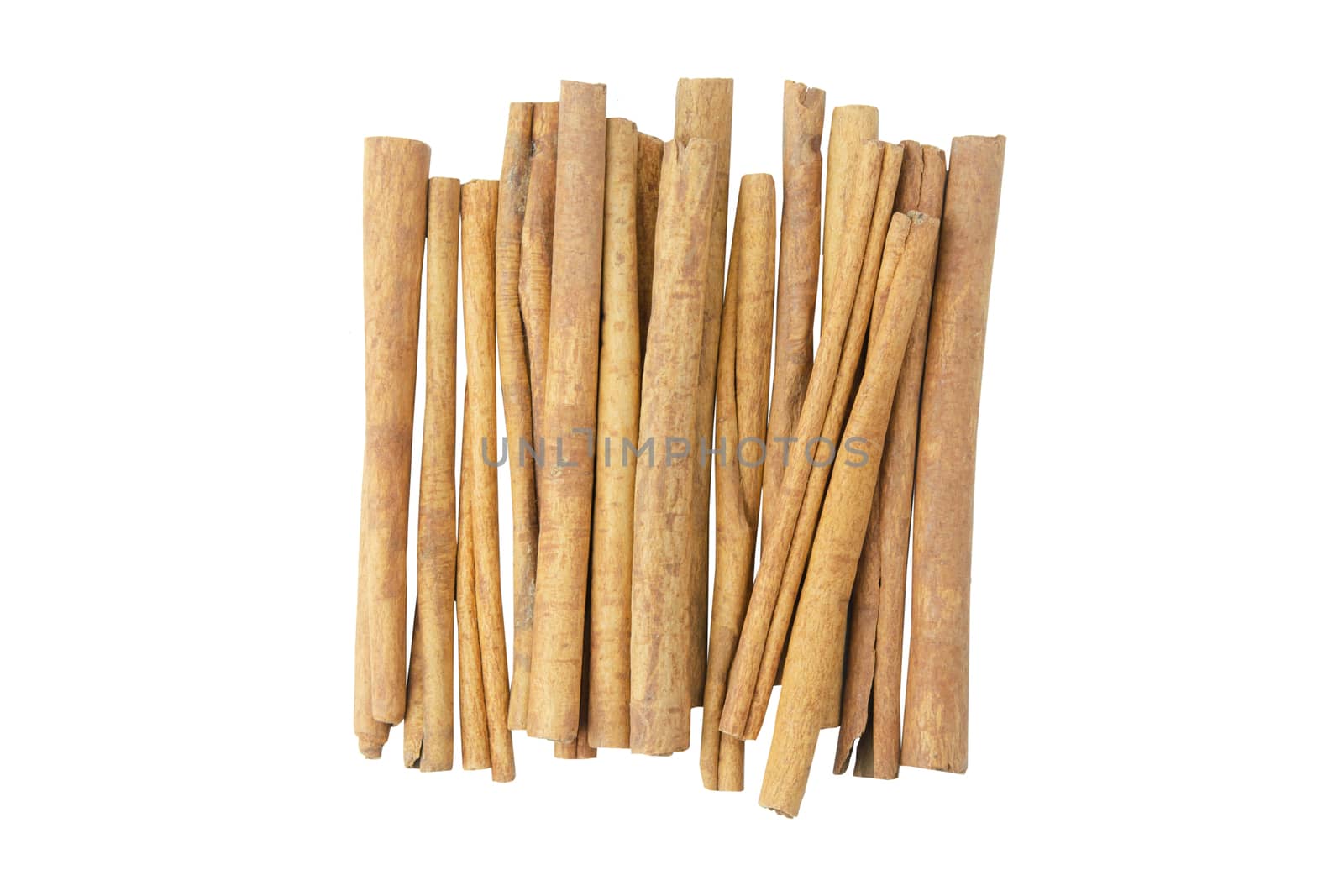 Cinnamon sticks top view isolated on white background with clipping path
