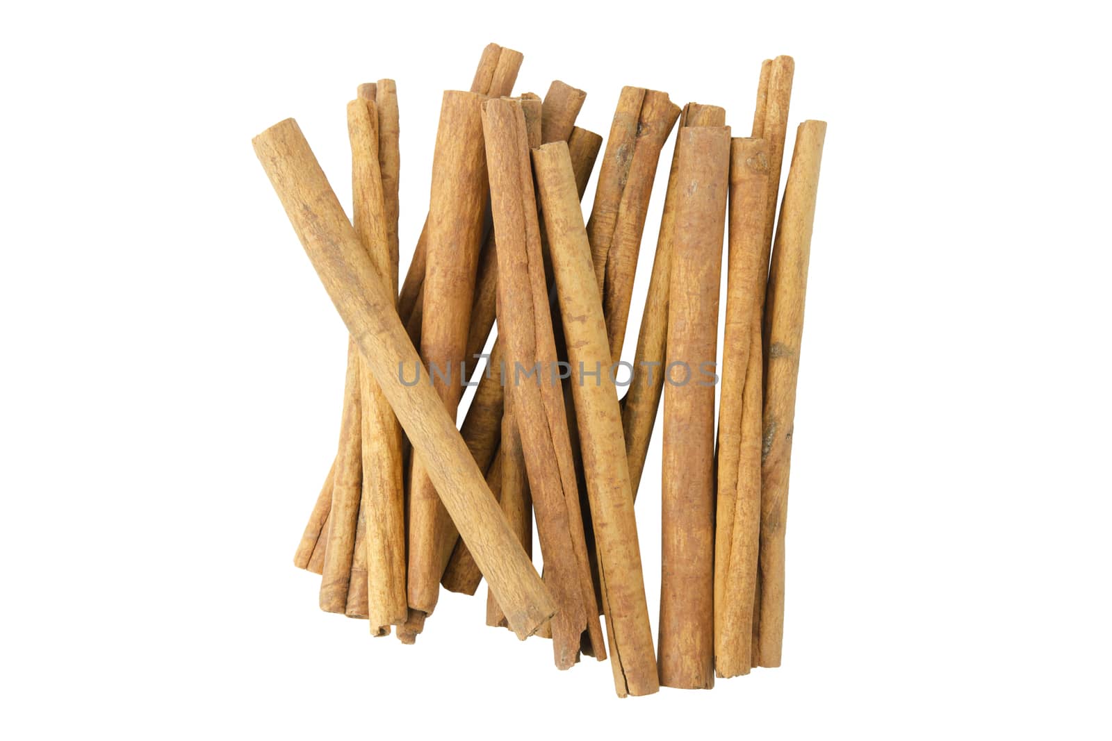 Cinnamon sticks top view isolated on white background with clipping path
