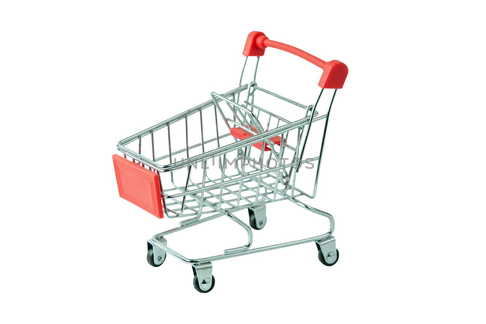 Shopping concept : Red shopping cart on white background with clipping path