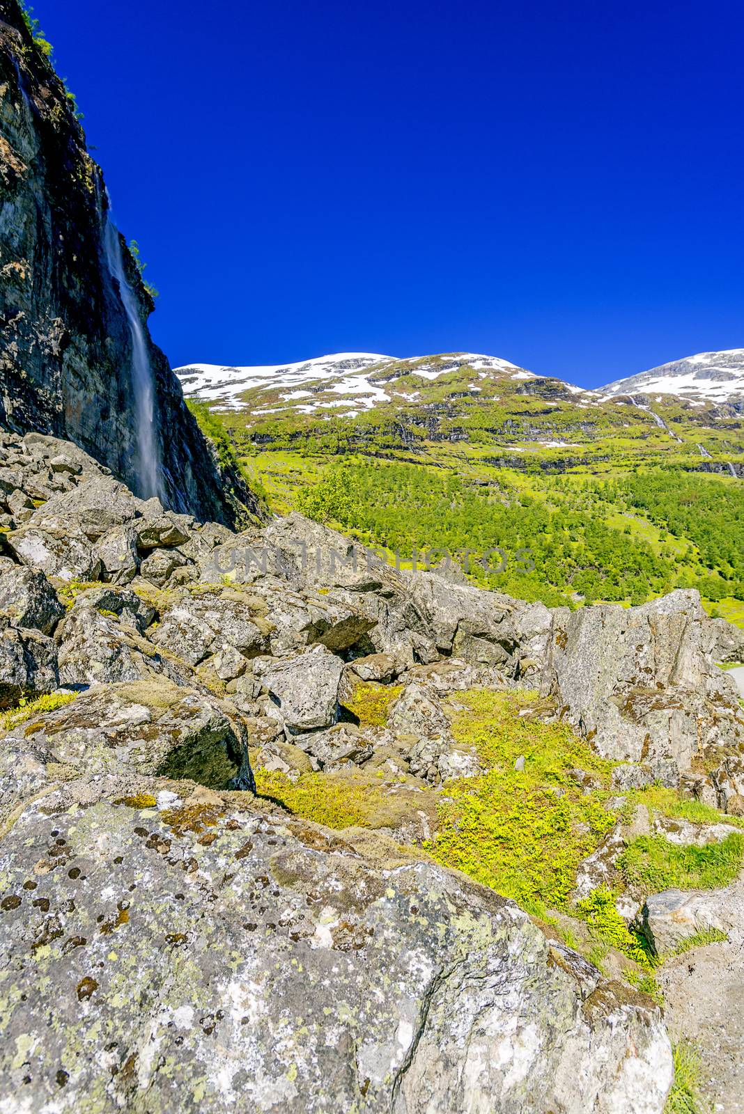 Norwegian landscape with waterfall