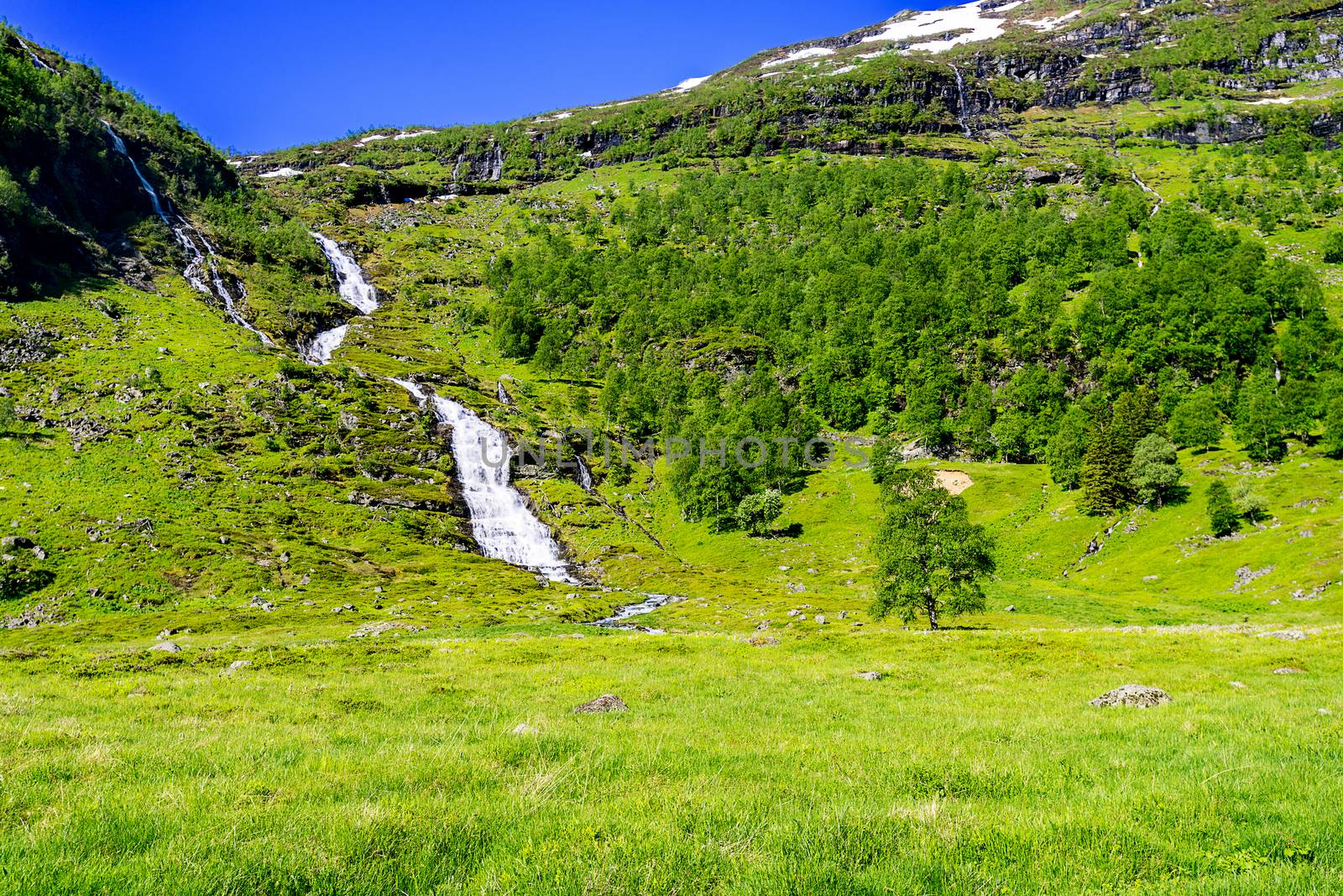 Norwegian landscape with waterfall
