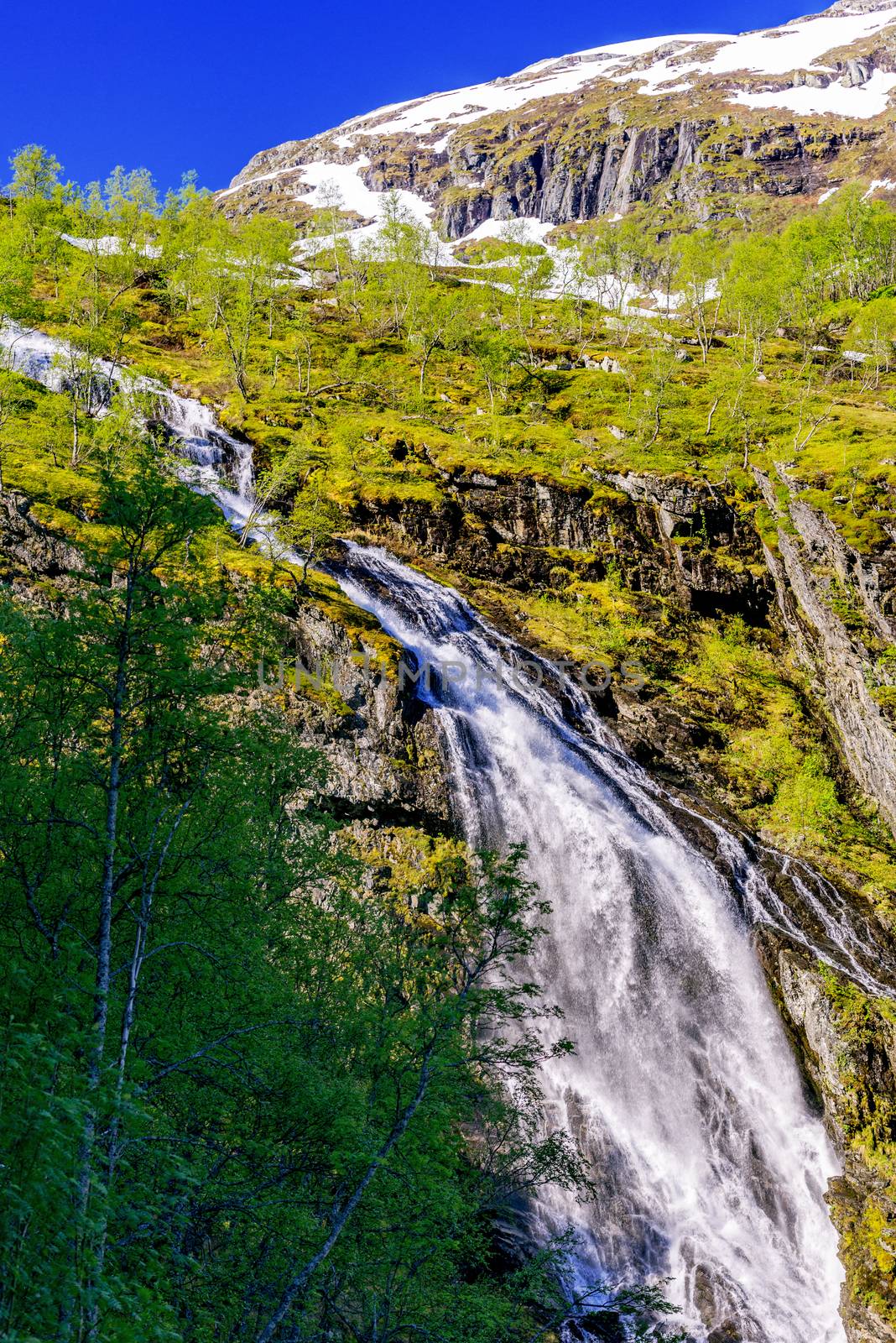 Norwegian landscape with waterfall