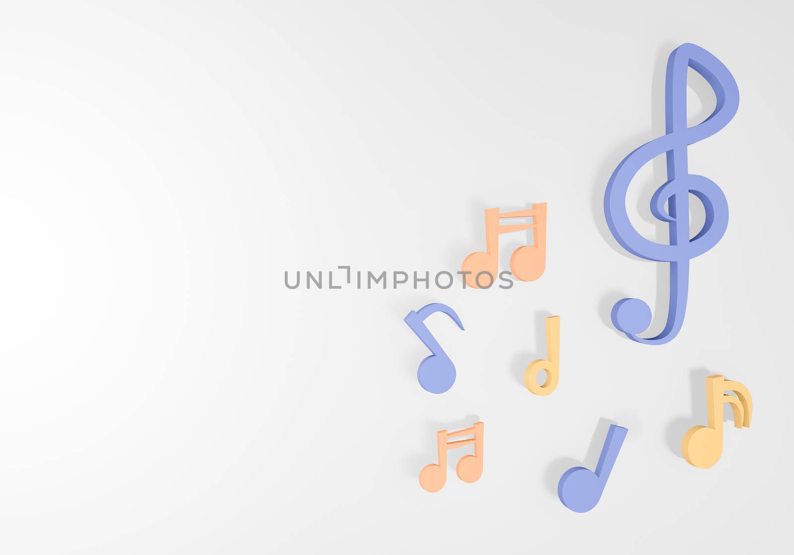 Music note 3D rendering on white background. Closeup and copy space.  Decoration your artwork about musician.