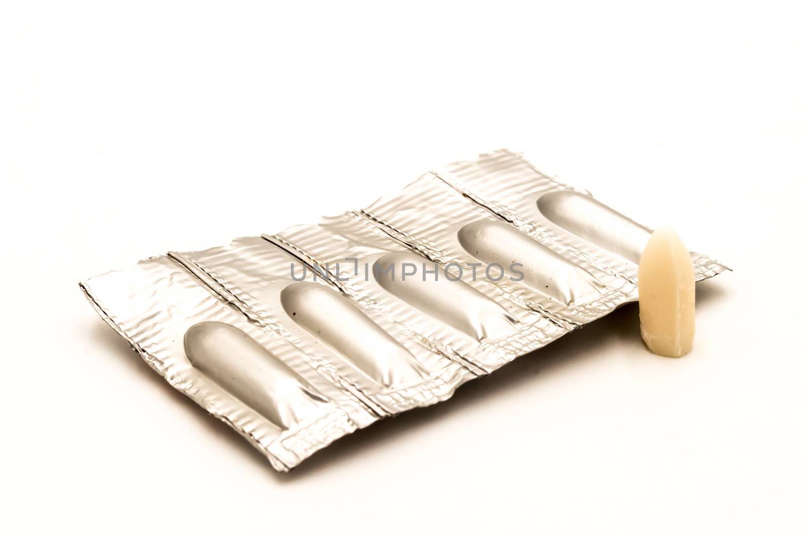 Storing suppositories on a white background