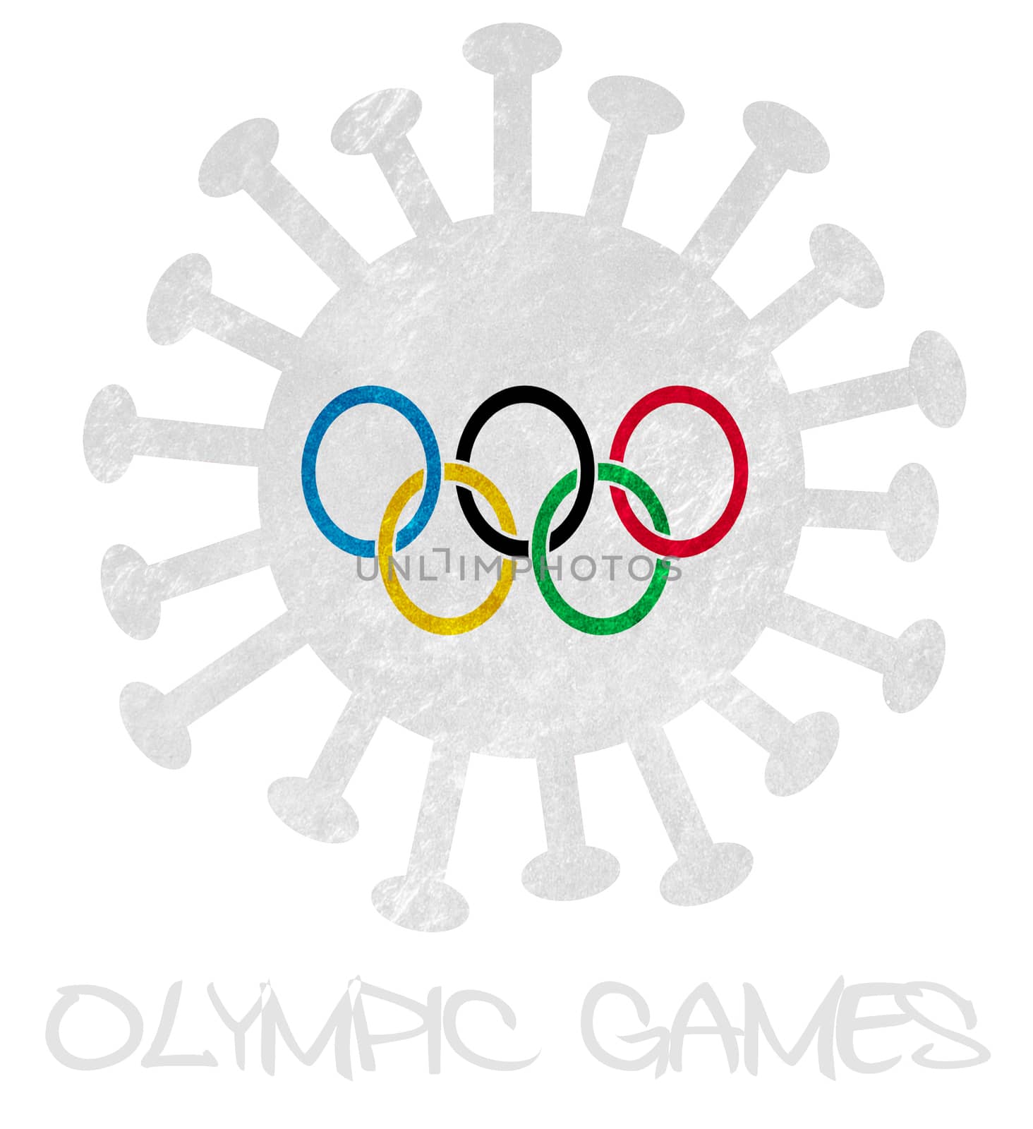 The Olympic flag with corona virus or bacteria by michaklootwijk