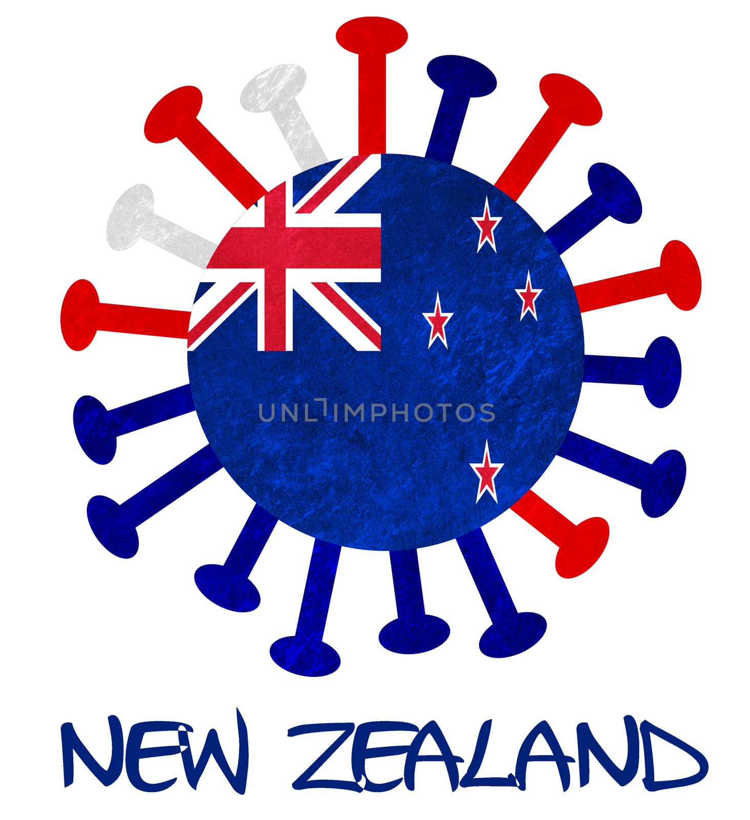 The national flag of New Zealand with corona virus or bacteria by michaklootwijk