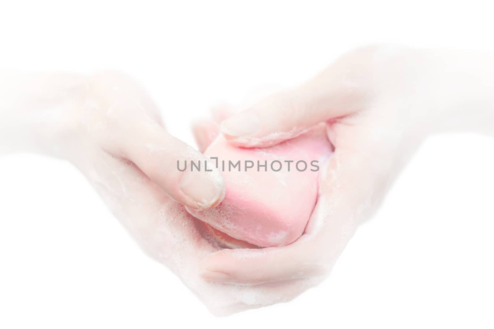 Antibacterial soap in the hands. Hand disinfection with soap. Cleanliness and hygiene in everyday life. 
