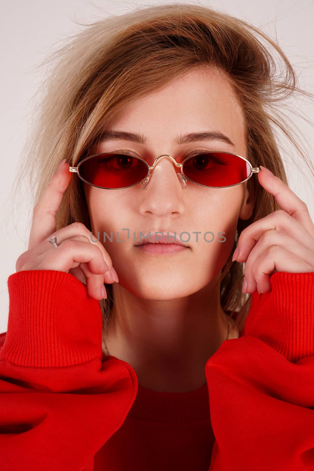 Vertical portrait - girl in red glasses by natali_brill