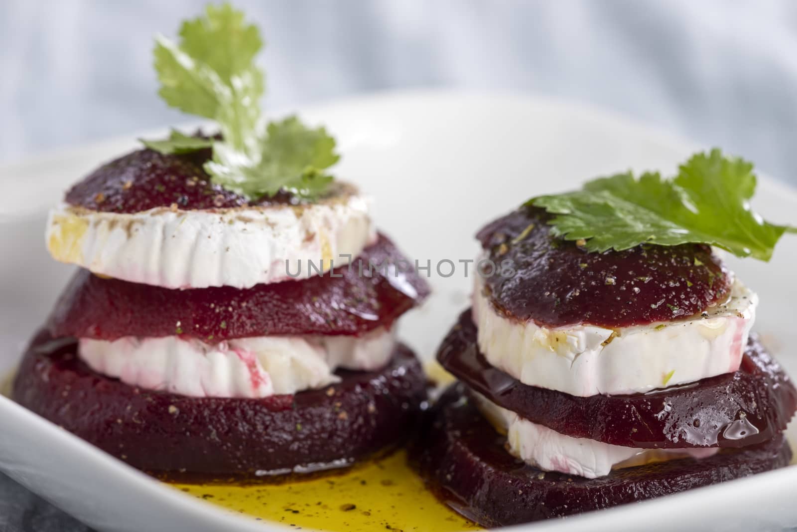 beetroot slices with goat cheese and oil