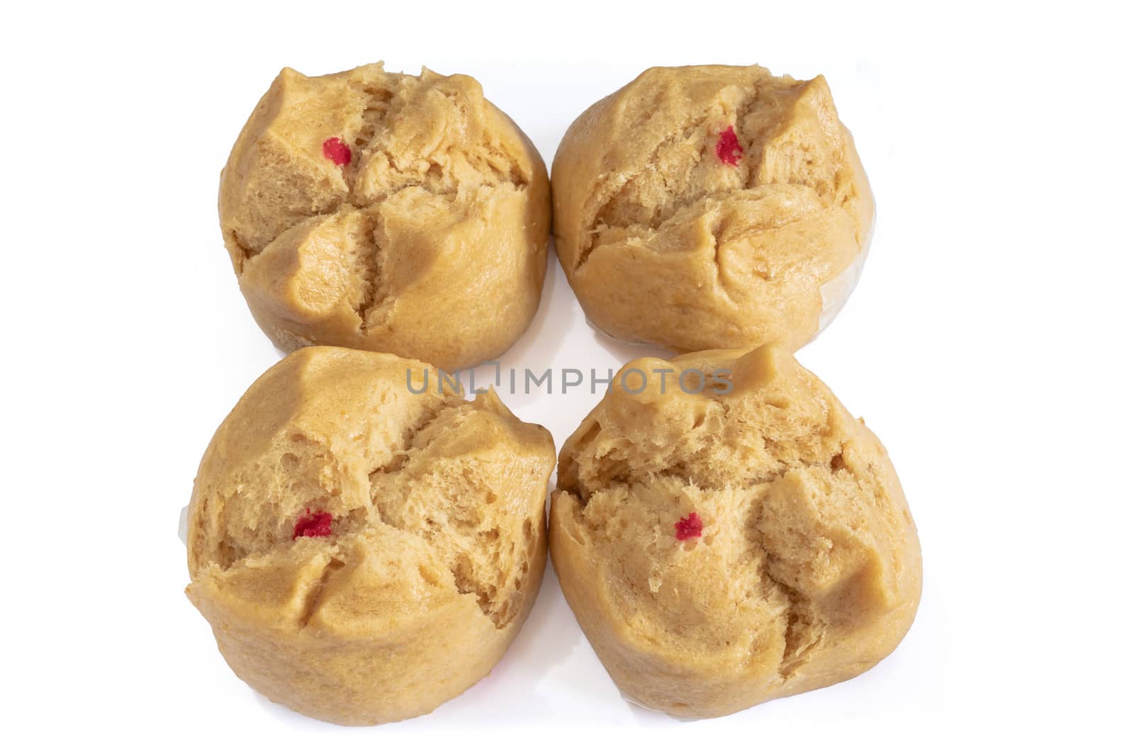 The close up of Chinese brown sugar steamed bread buns on white background.