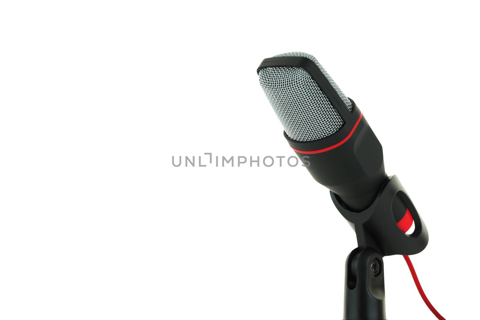 A black and red microphone isolated on white