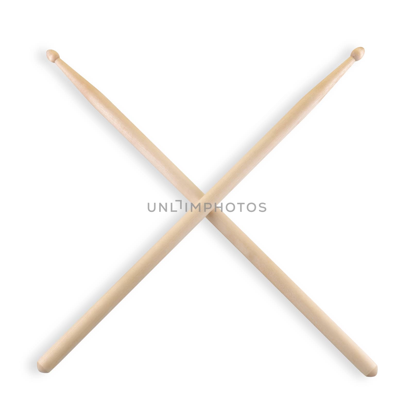 A set of crossed drum sticks isolated on white