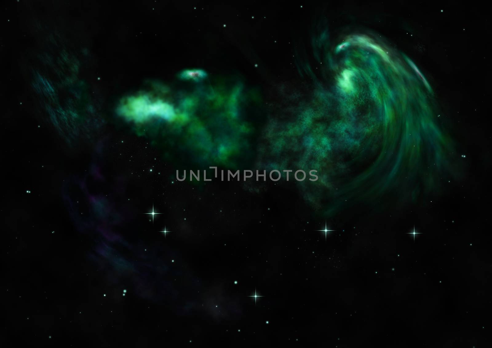 Star field in space and a nebulae. 3D rendering by richter1910