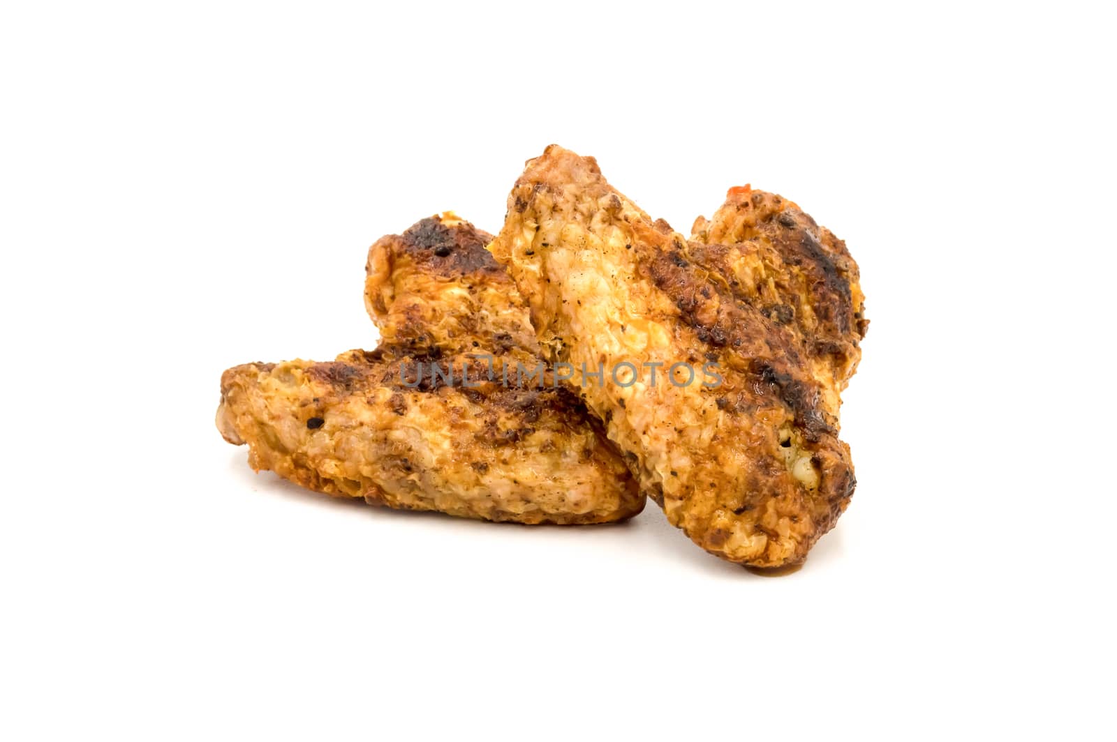 Grilled chicken wings isolated on white background, Belgian chicken barbecue