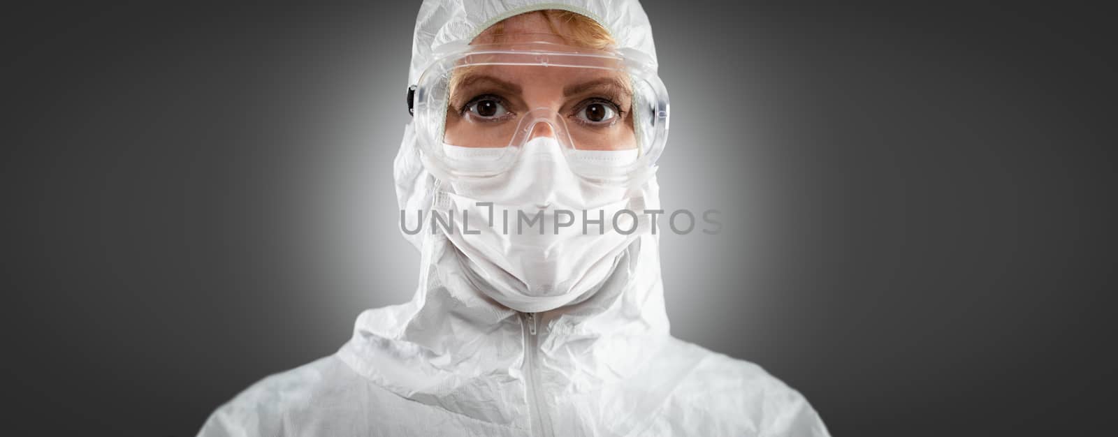Banner of Female Doctor or Nurse In Medical Face Mask and Protective Gear. by Feverpitched