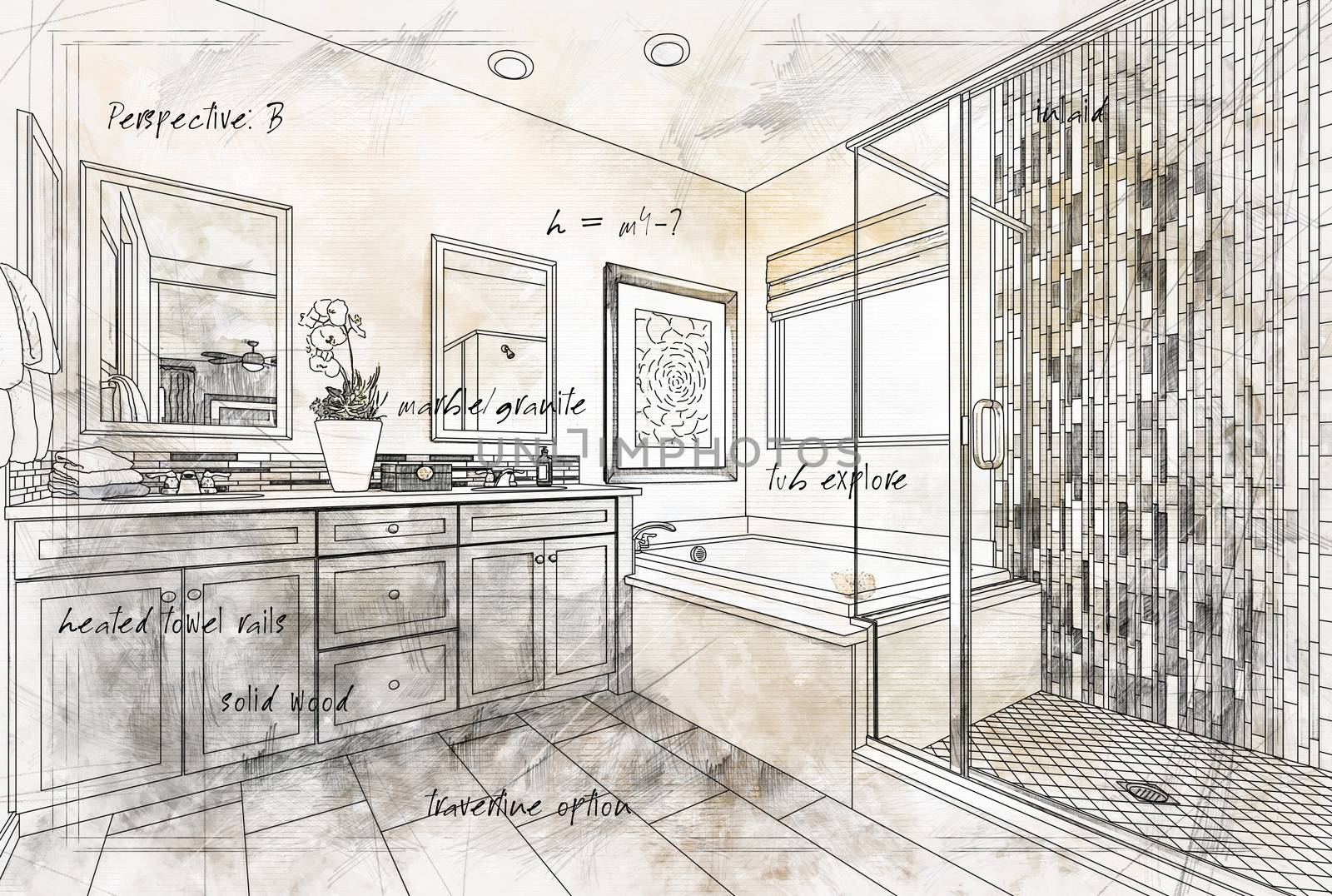 Beautiful Custom Master Bathroom Design Drawing Details by Feverpitched