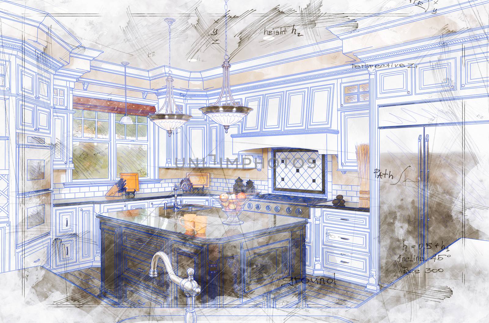 Beautiful Custom Kitchen Design Drawing Illustration Details by Feverpitched