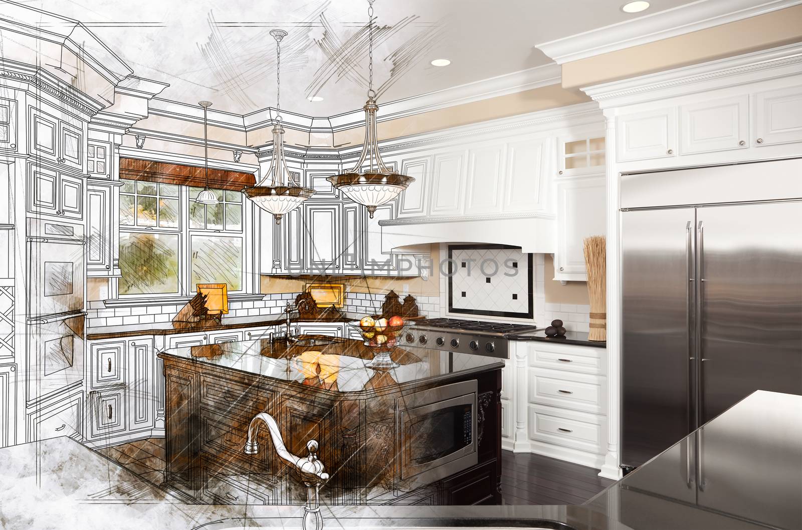 Beautiful Custom Kitchen Design Drawing Gradating Into Finished  by Feverpitched