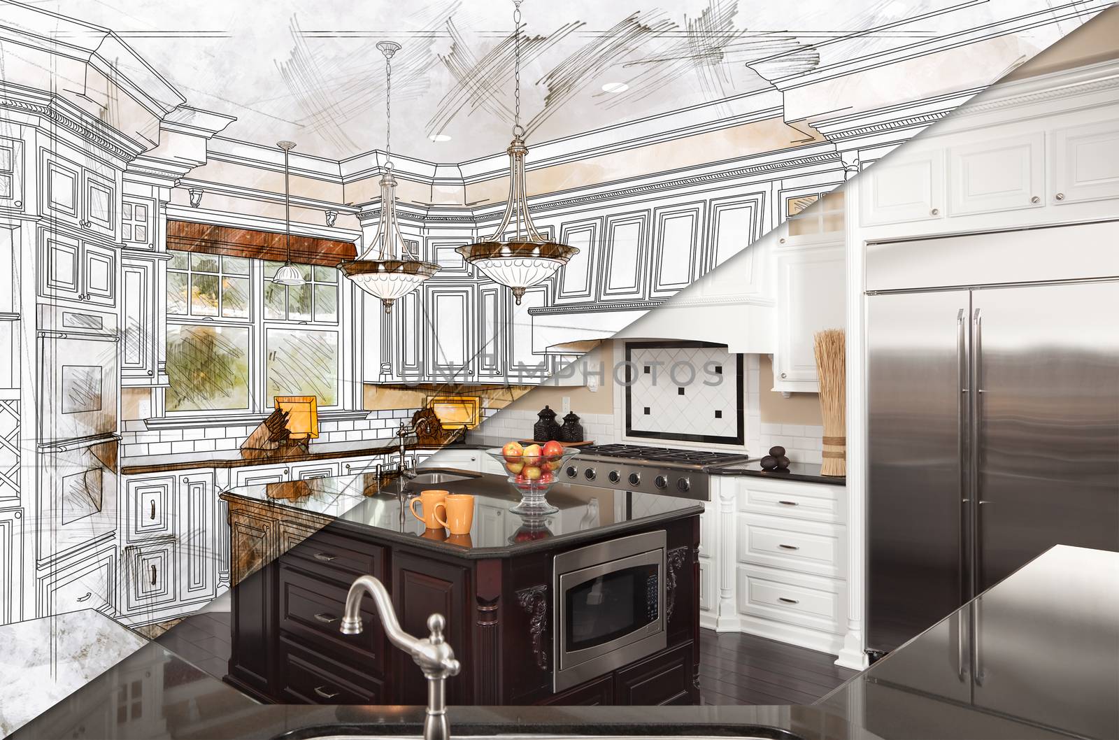 Beautiful Custom Kitchen Design Drawing Cross Section Into Finished Photograph.