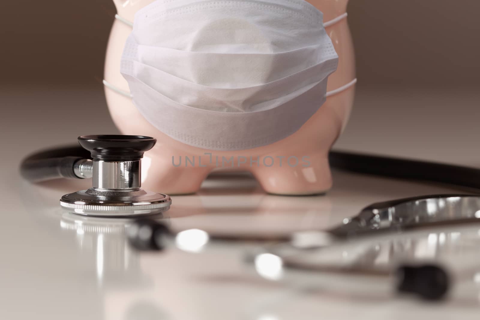 Stethoscope and Piggy Bank Wearing Protective Medical Face Mask. by Feverpitched