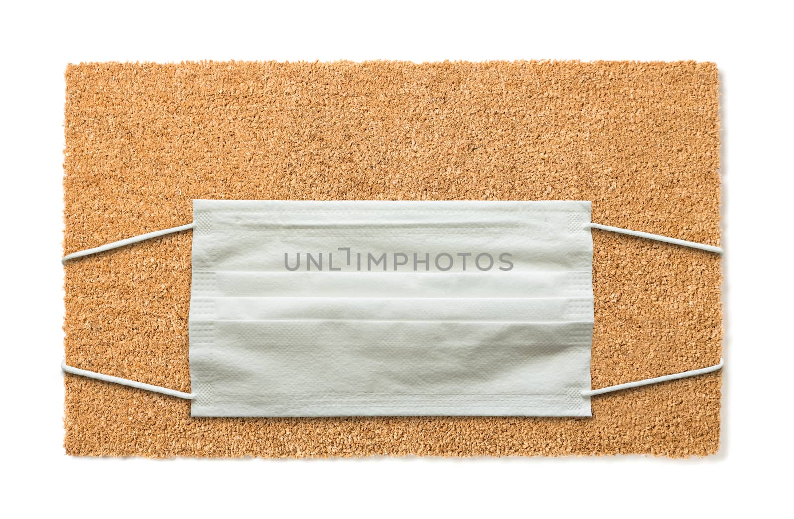 Blank Welcome Mat With Medical Face Mask Isolated on White Amids by Feverpitched