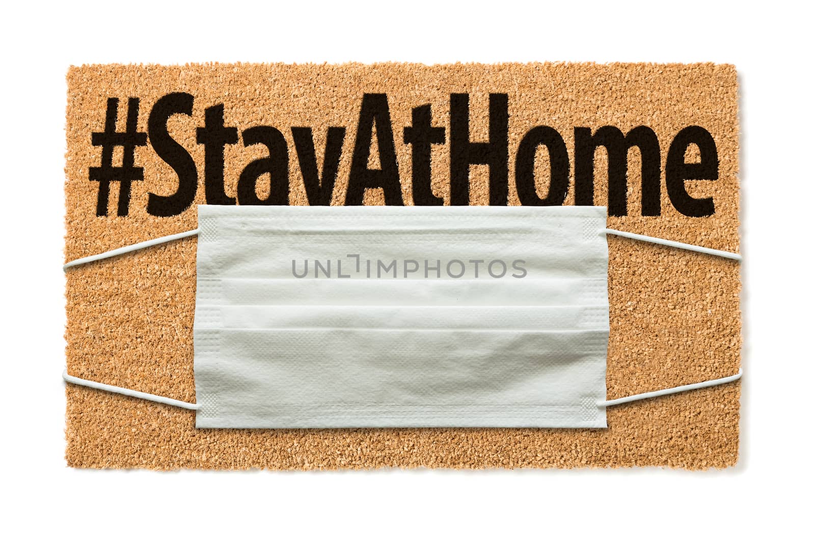 Welcome Mat With Medical Face Mask and #Stay At Home Text Isolat by Feverpitched