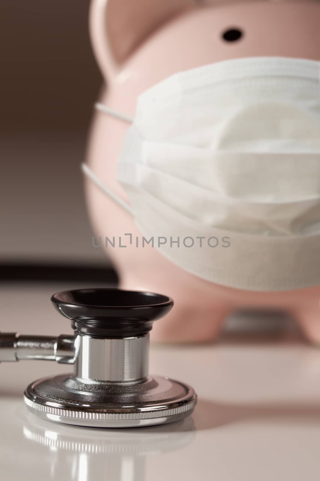 Stethoscope and Piggy Bank Wearing Protective Medical Face Mask by Feverpitched