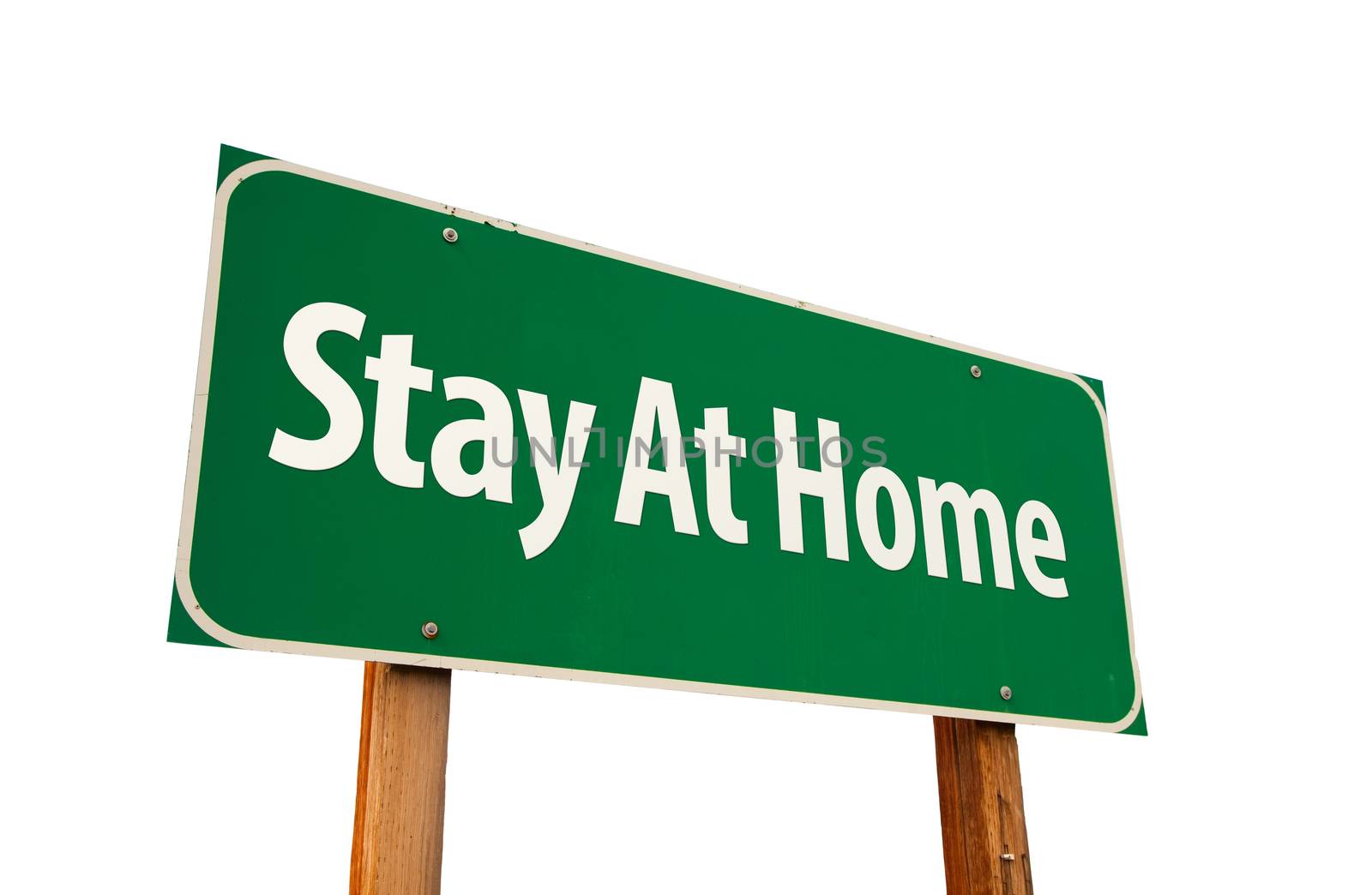 Stay At Home Green Road Sign Isolated On A White Background by Feverpitched
