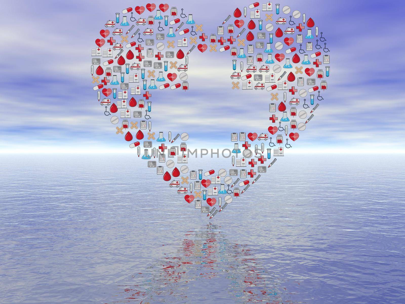 all heart shaped disease red logos - 3d rendering