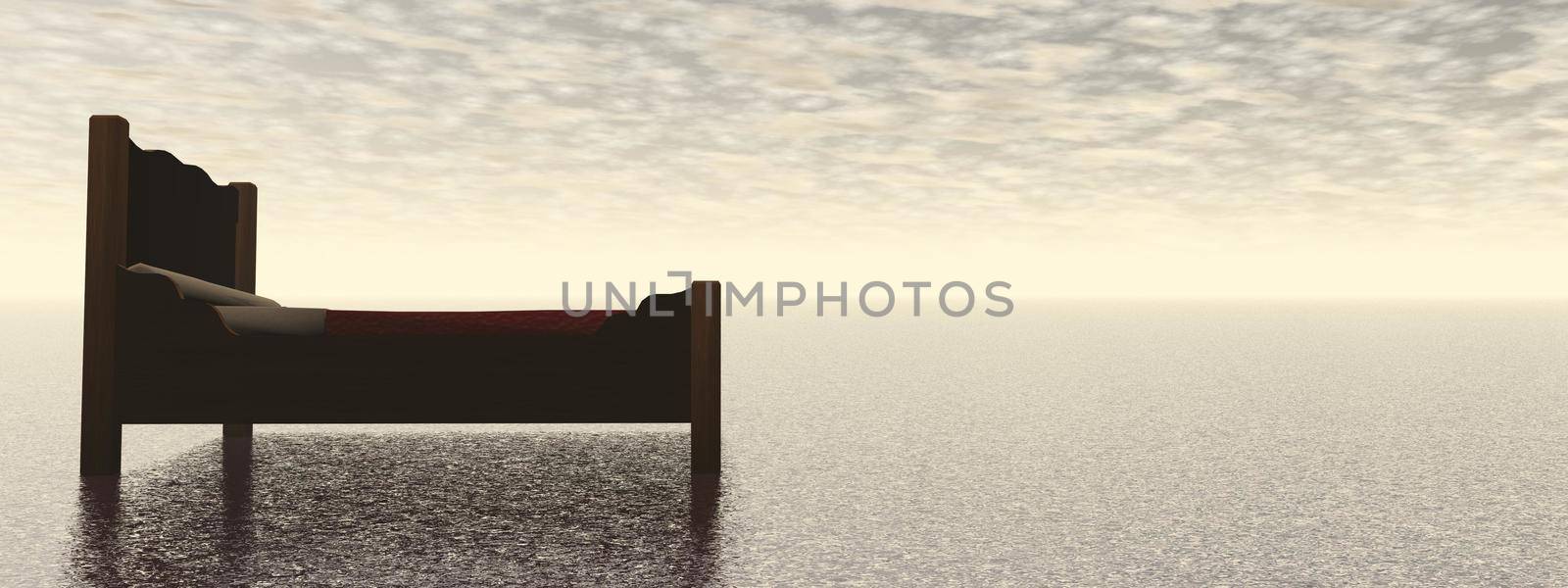 bed and sleep in the middle of the blue ocean - 3d rendering