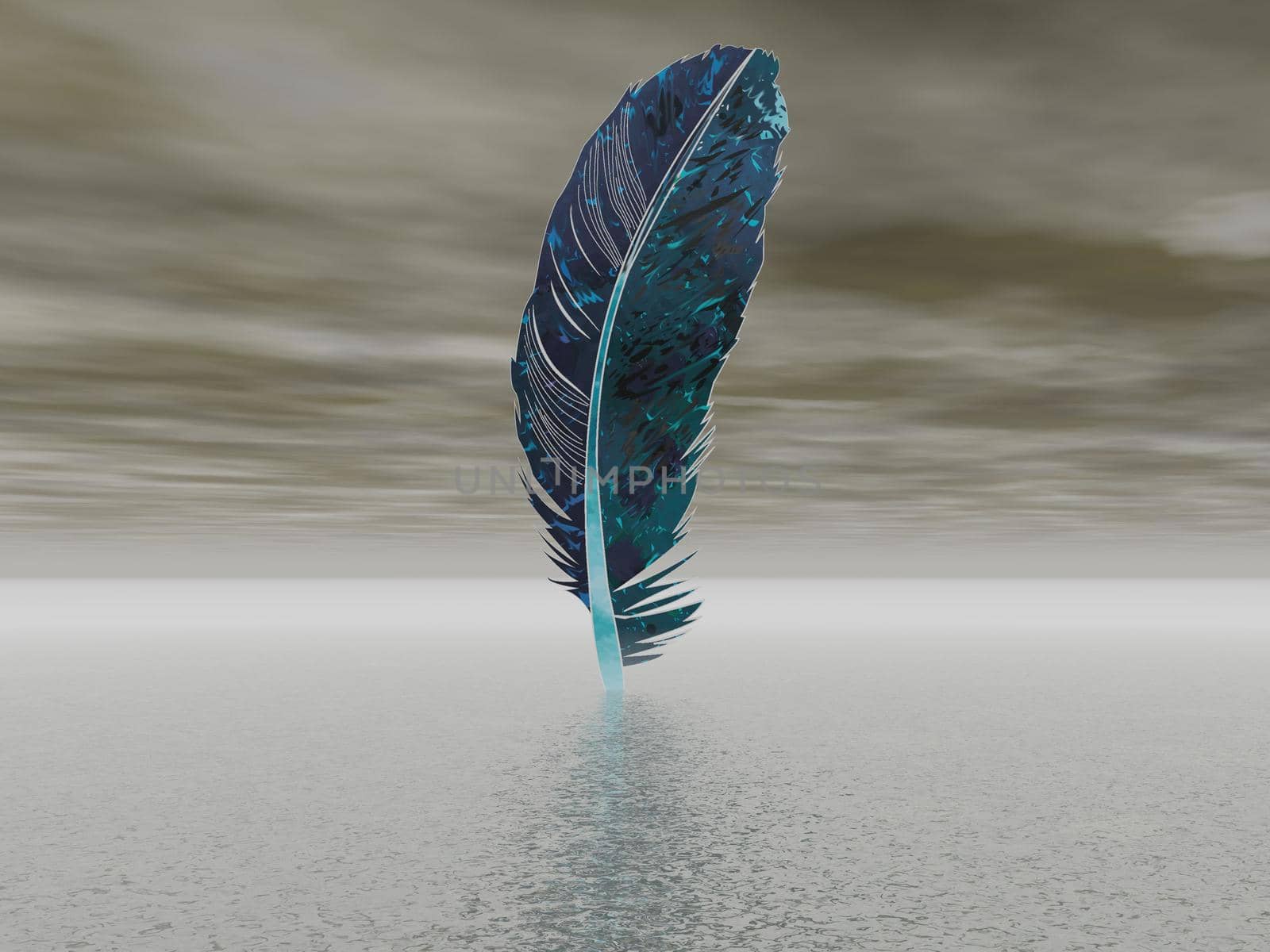 very beautiful blue feather above the ocean - 3d rendering