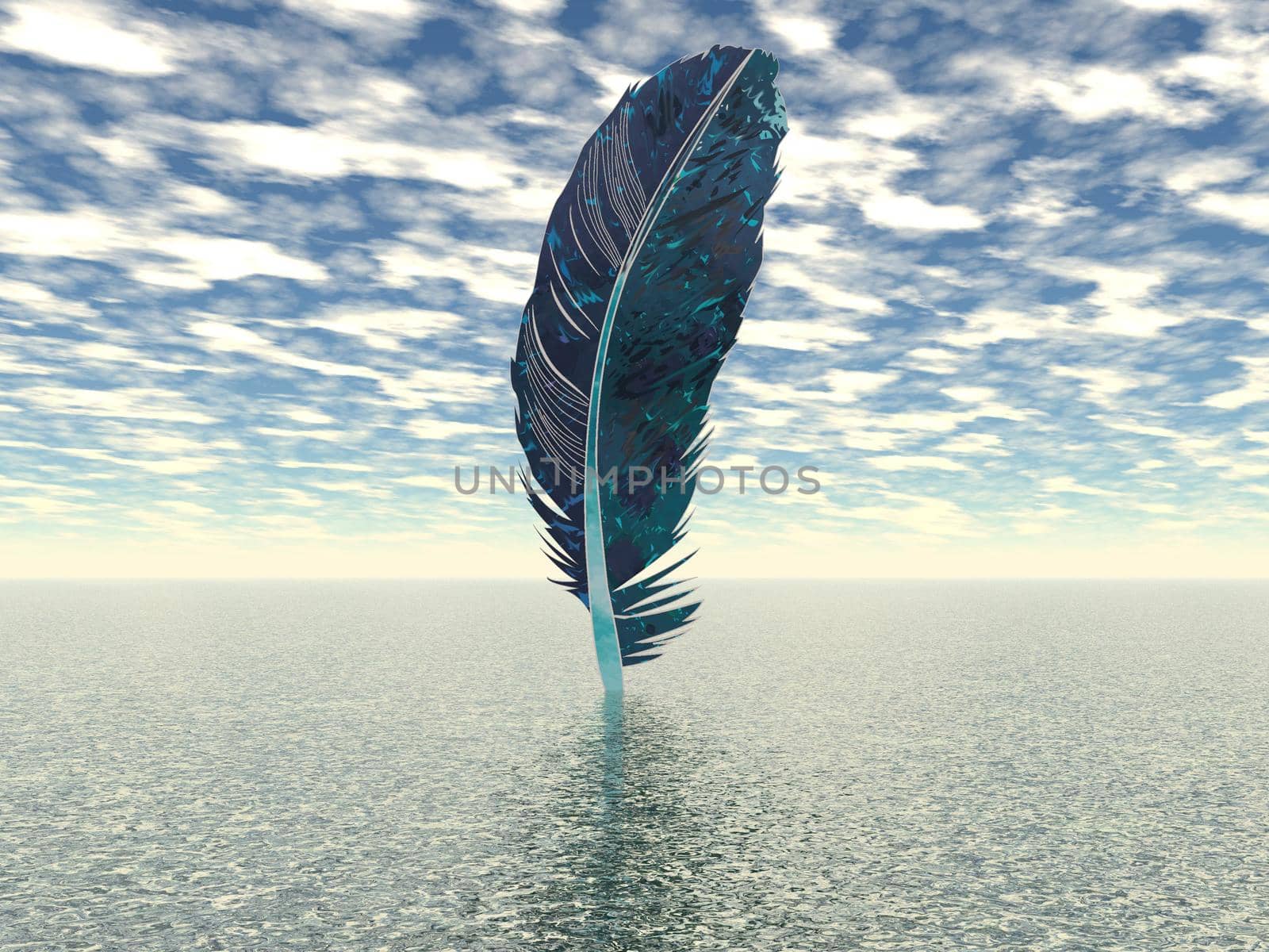 very beautiful feather above the ocean - 3d rendering by mariephotos