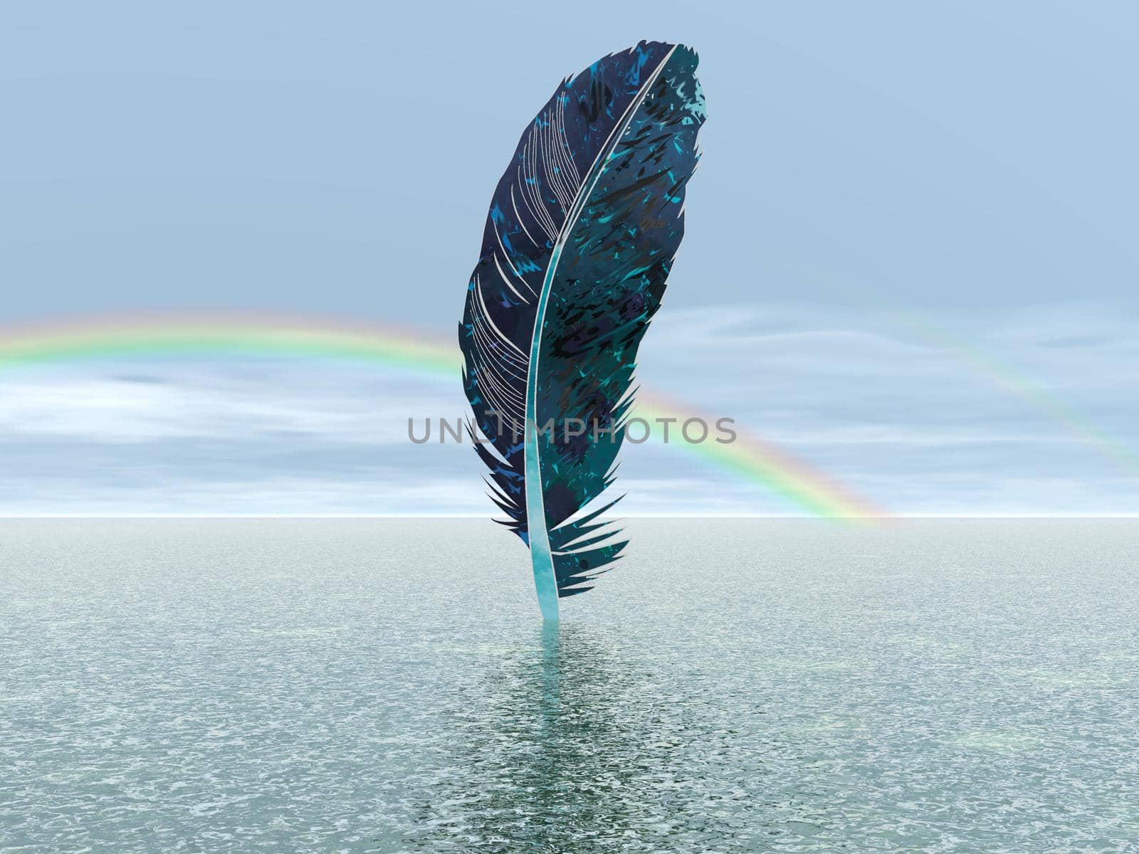 very beautiful blue feather above the ocean - 3d rendering