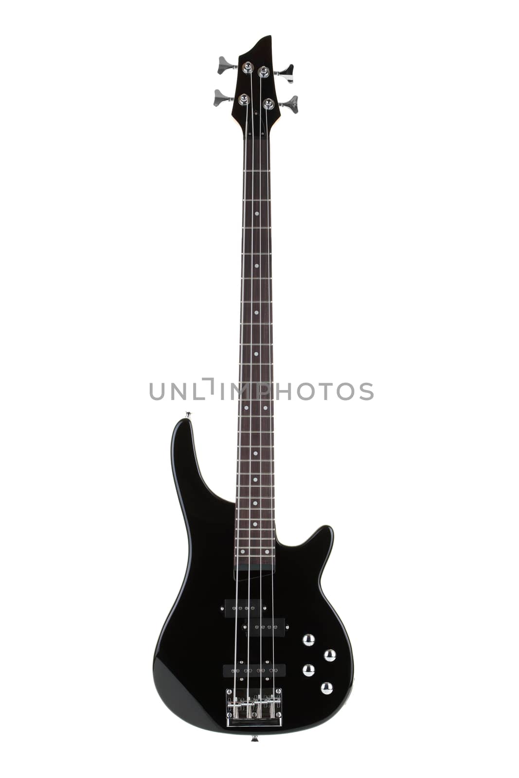 Black electric bass guitar isolated on white with clipping path by VivacityImages